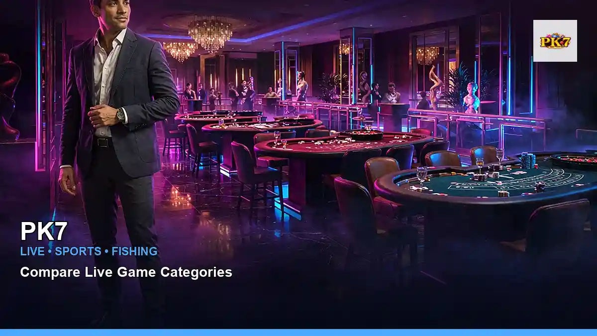 PK7 wide floor live casino table games highlighting mobile-friendly casino play