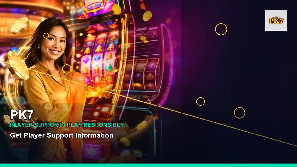 PK7 lucky reels online slot games featuring an adult Filipina casino host with a left-framed composition